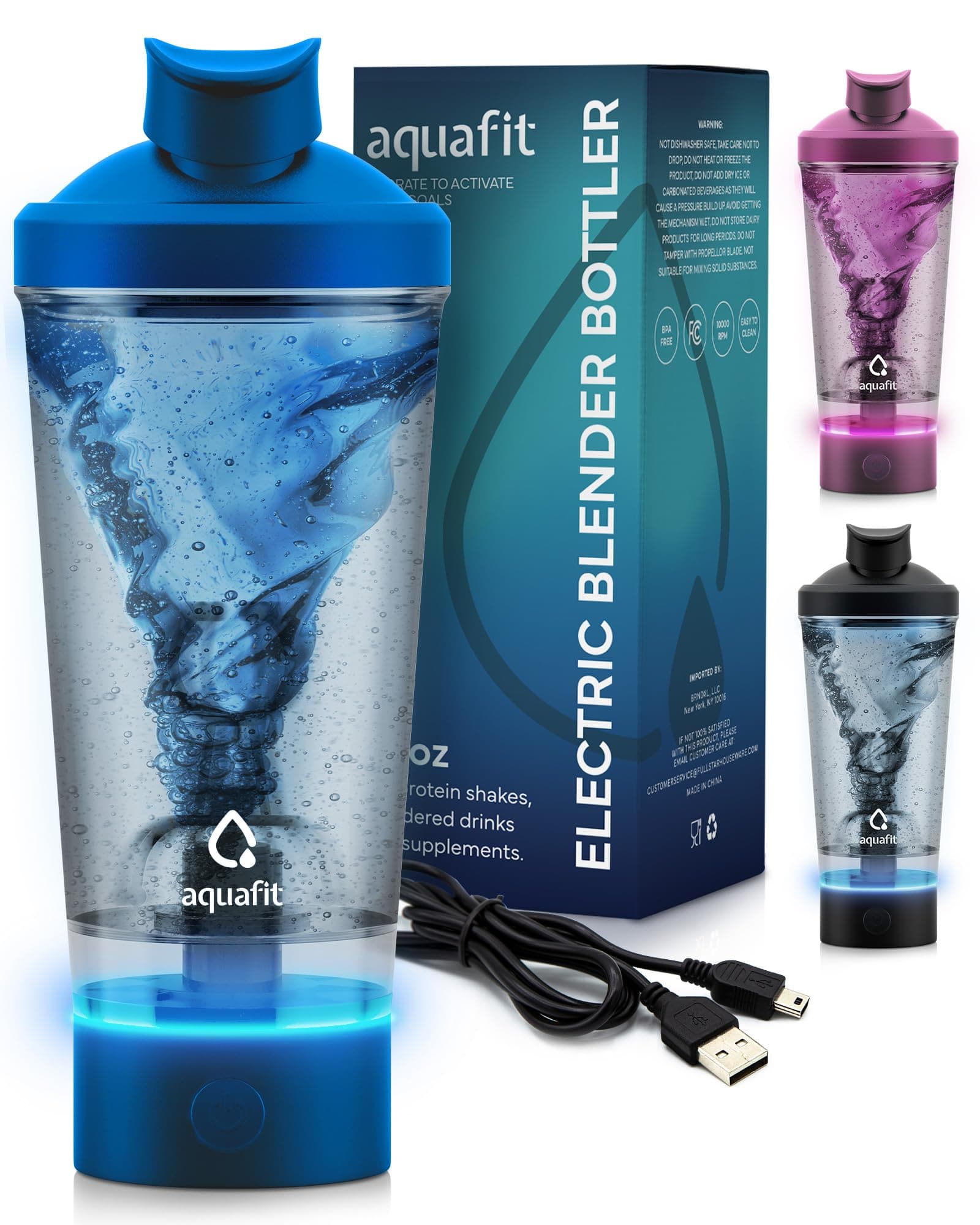 Rechargeable Electric Protein Shaker Bottle - 24oz Blender for Protein Mixes (Blue)