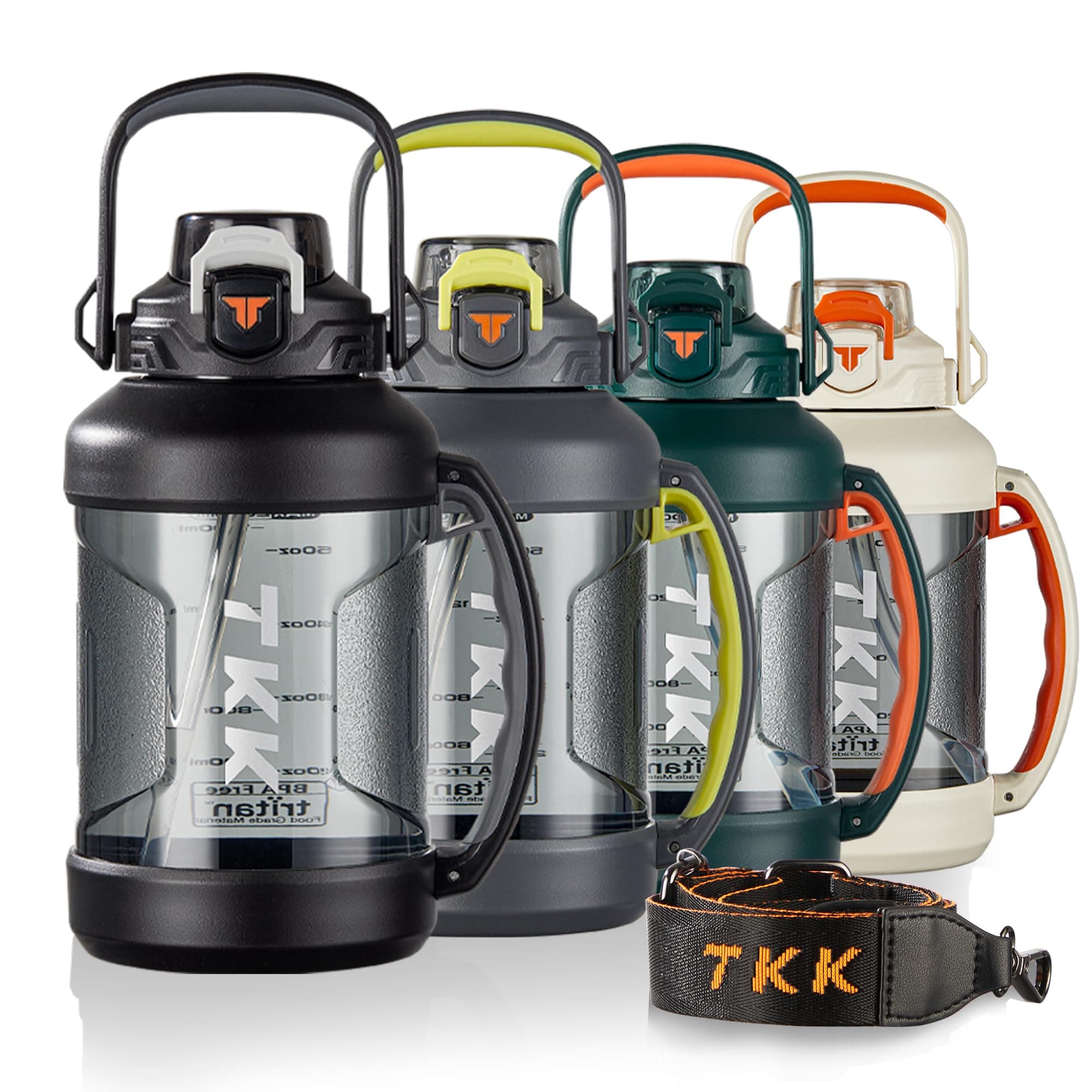 TKK Half Gallon BPA Free Tritan Water Jug with Straw Lid, Dishwasher Safe, Black