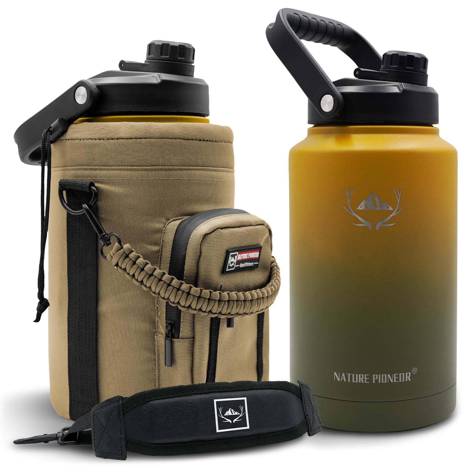 NATURE PIONEER 128 oz Insulated Stainless Steel Water Bottle with Holder