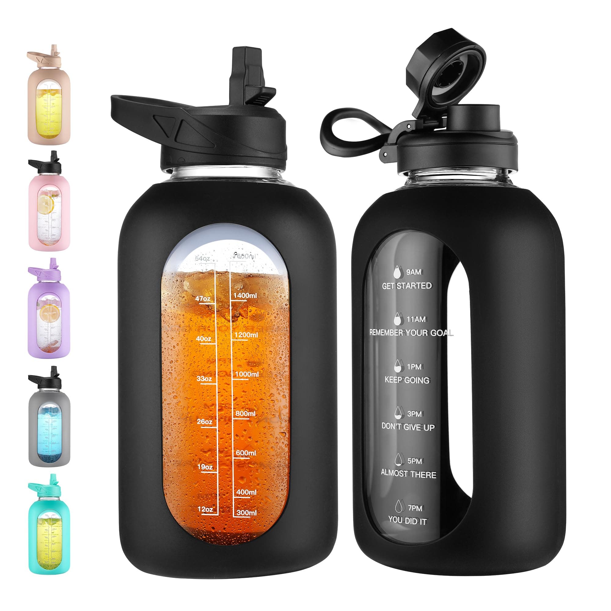 CIVAGO 64 oz Motivational Water Bottle with Straw, Black