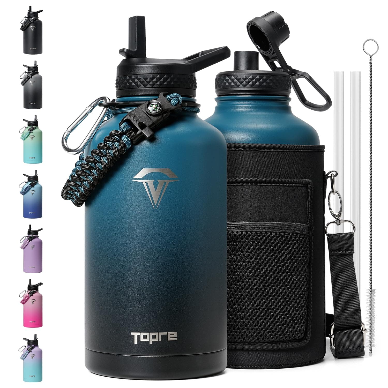 Indigo Black 64 oz Insulated Water Bottle - Cold for 48 Hrs, BPA-Free