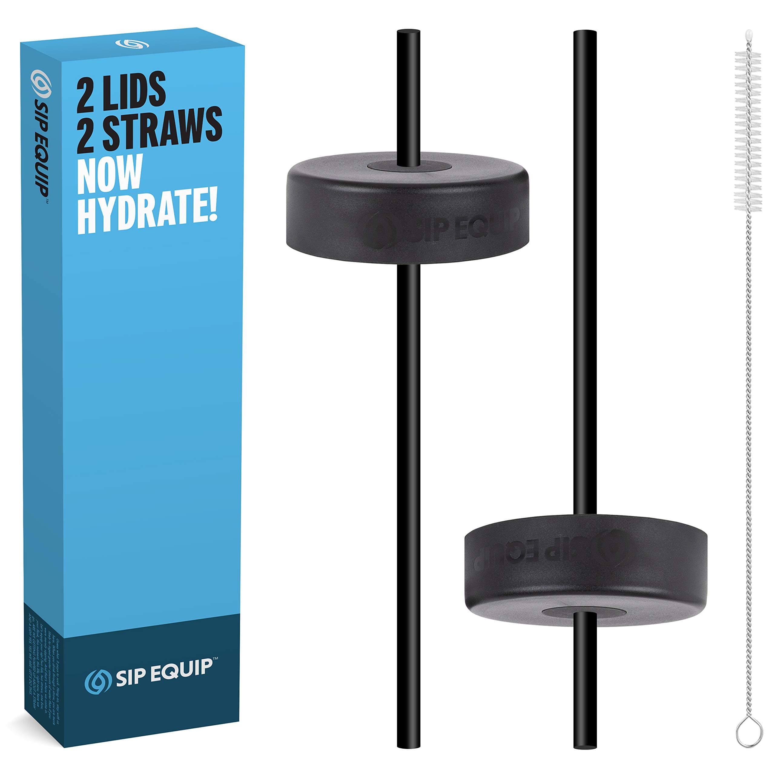Wide Mouth Straw Lids (2 Pack) for Hydro Flask & More, 2 Lids + 2 Straws + Brush
