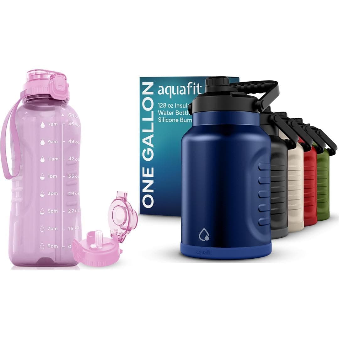 AQUAFIT 64 oz Insulated Water Bottle with Time Marker & 2-in-1 Lid