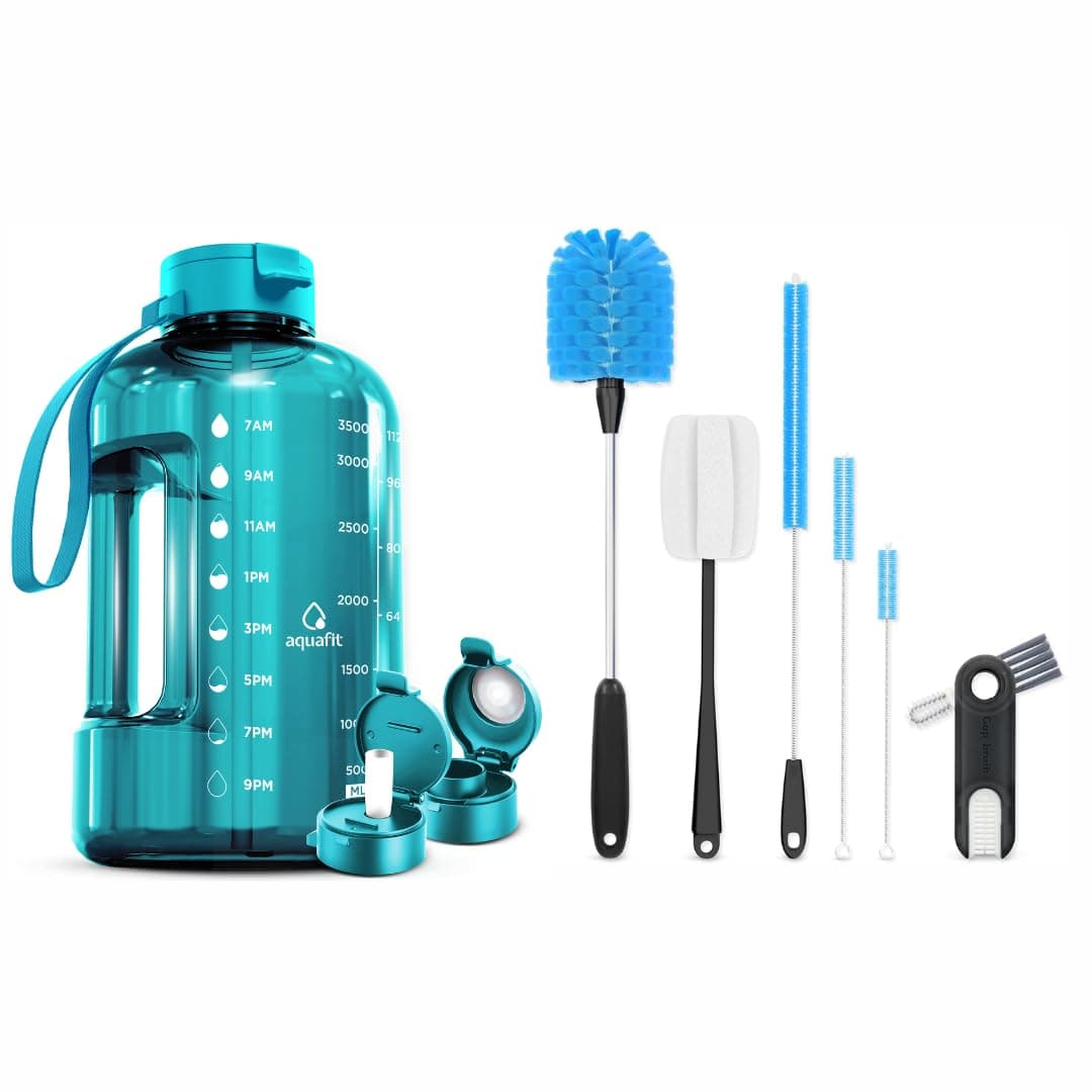 AQUAFIT Half Gallon Water Bottle & 6pc Cleaning Brush Kit