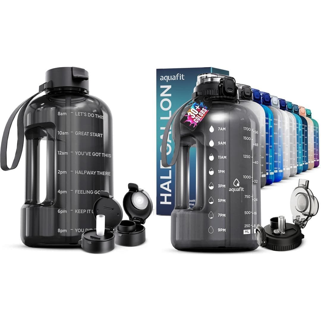 AQUAFIT 2 Pack - 1 Gallon & 64 oz Water Bottles with Straw - BPA Free