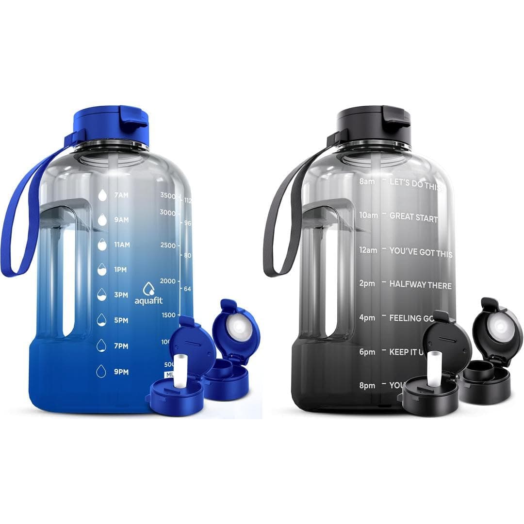 AQUAFIT 2 Pack 2 x 1 Gallon BPA Free Water Bottle with Time Marker