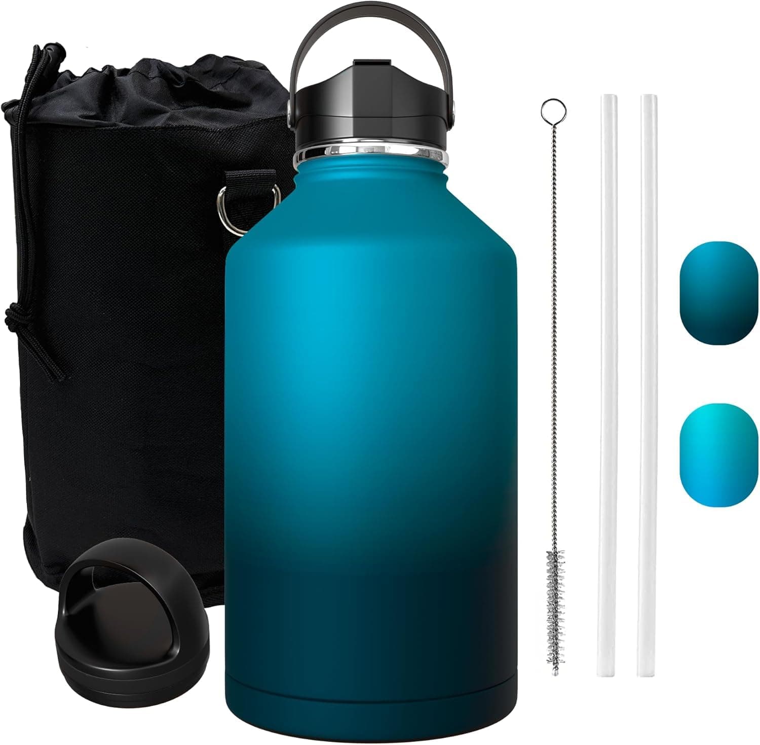 Large Insulated 1 Gallon Stainless Steel Water Bottle (Black)