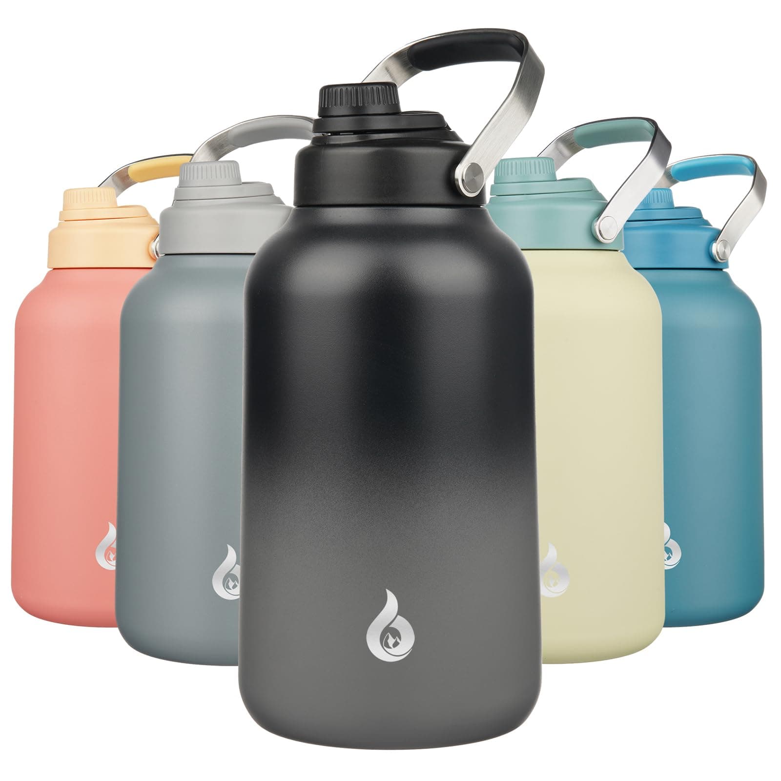 BJPKPK Insulated 1 Gallon Water Bottle, 128oz Black Grey, Dishwasher Safe & BPA Free