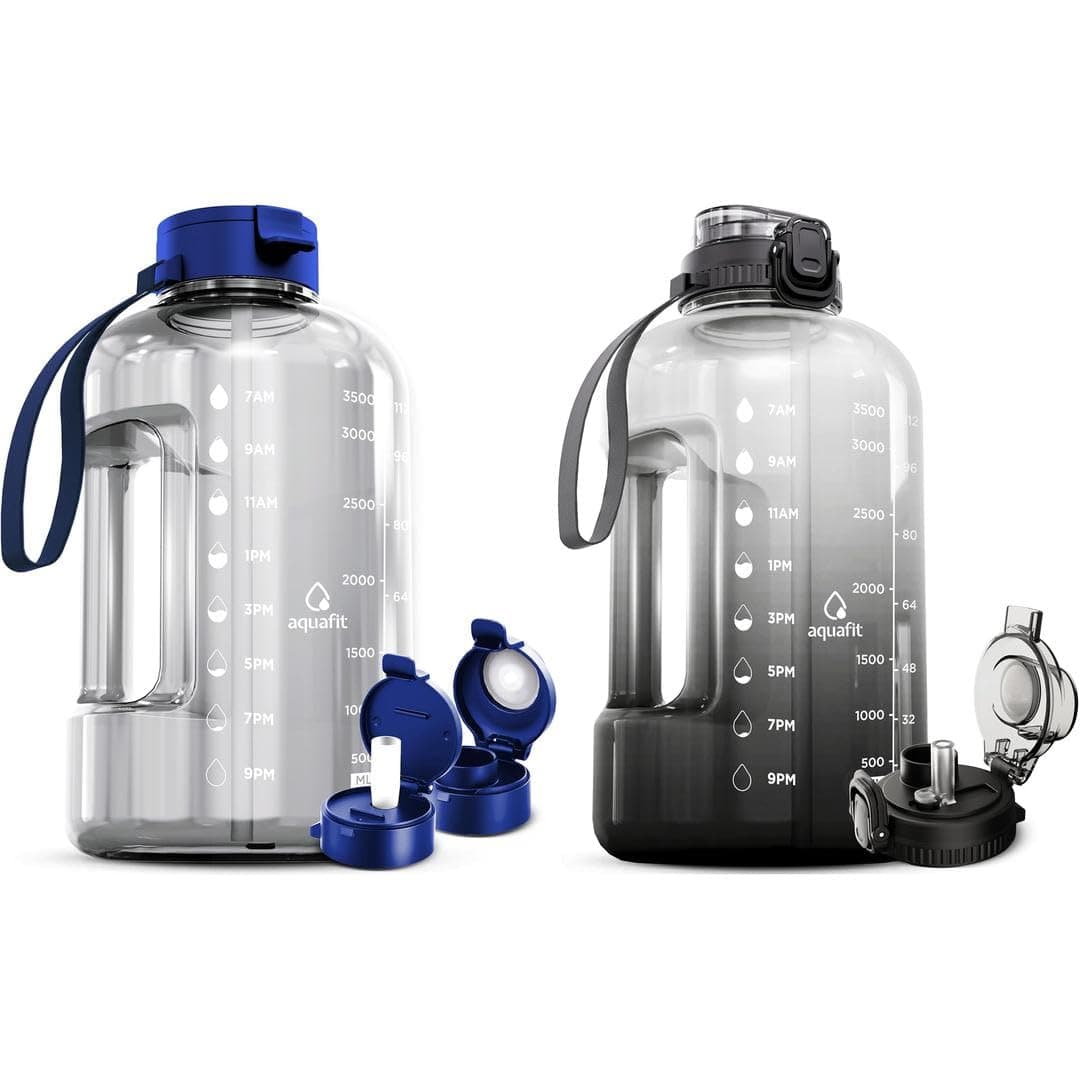 AQUAFIT 2 Pack - 2 x 1 Gallon BPA Free Water Bottle With Straw & Handle