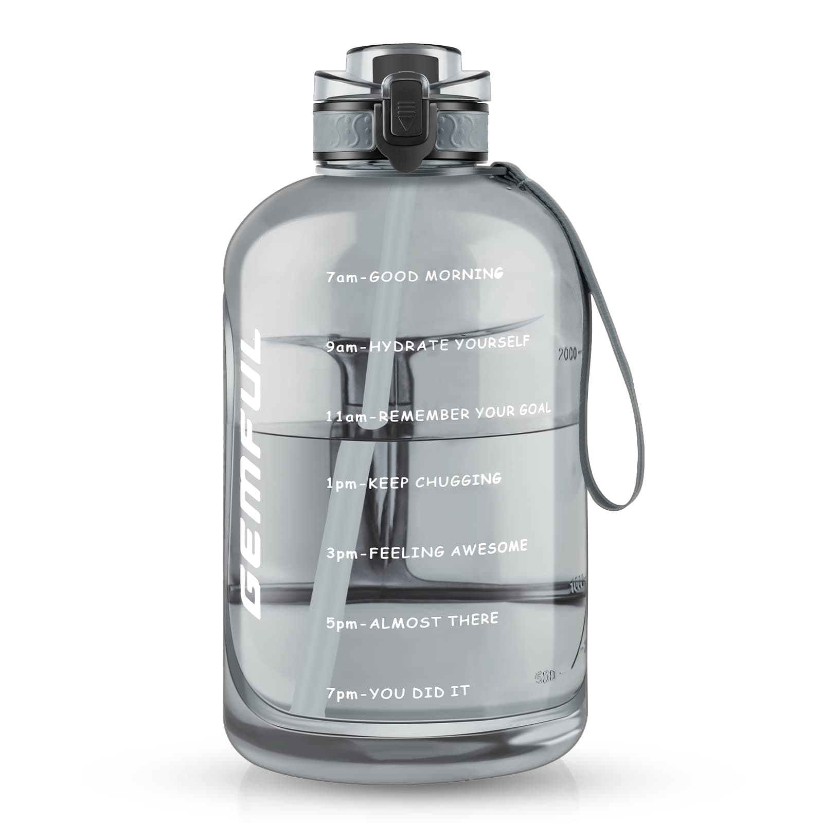 GEMFUL 3 Liter Straw Water Bottle with Time Marker