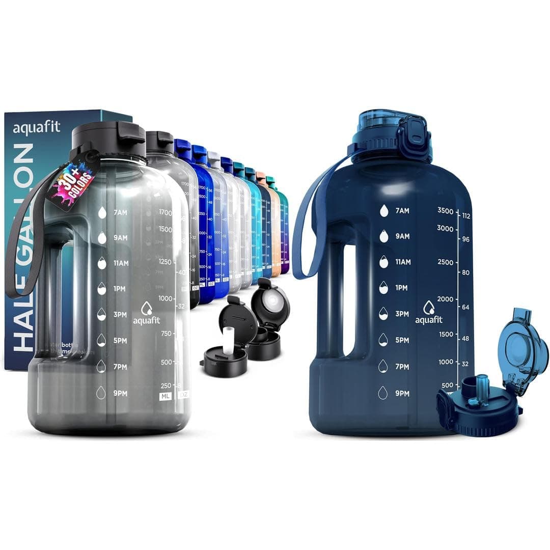 AQUAFIT 2 Pack - 1 Gallon & 64 oz Water Bottles with Straw - BPA Free Gym Bottles