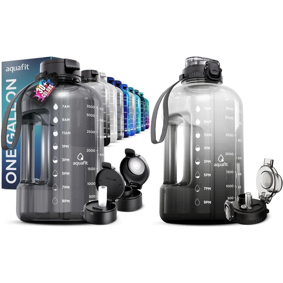 AQUAFIT 2-Pack 1 Gallon Water Bottle with Straw & Time Marker