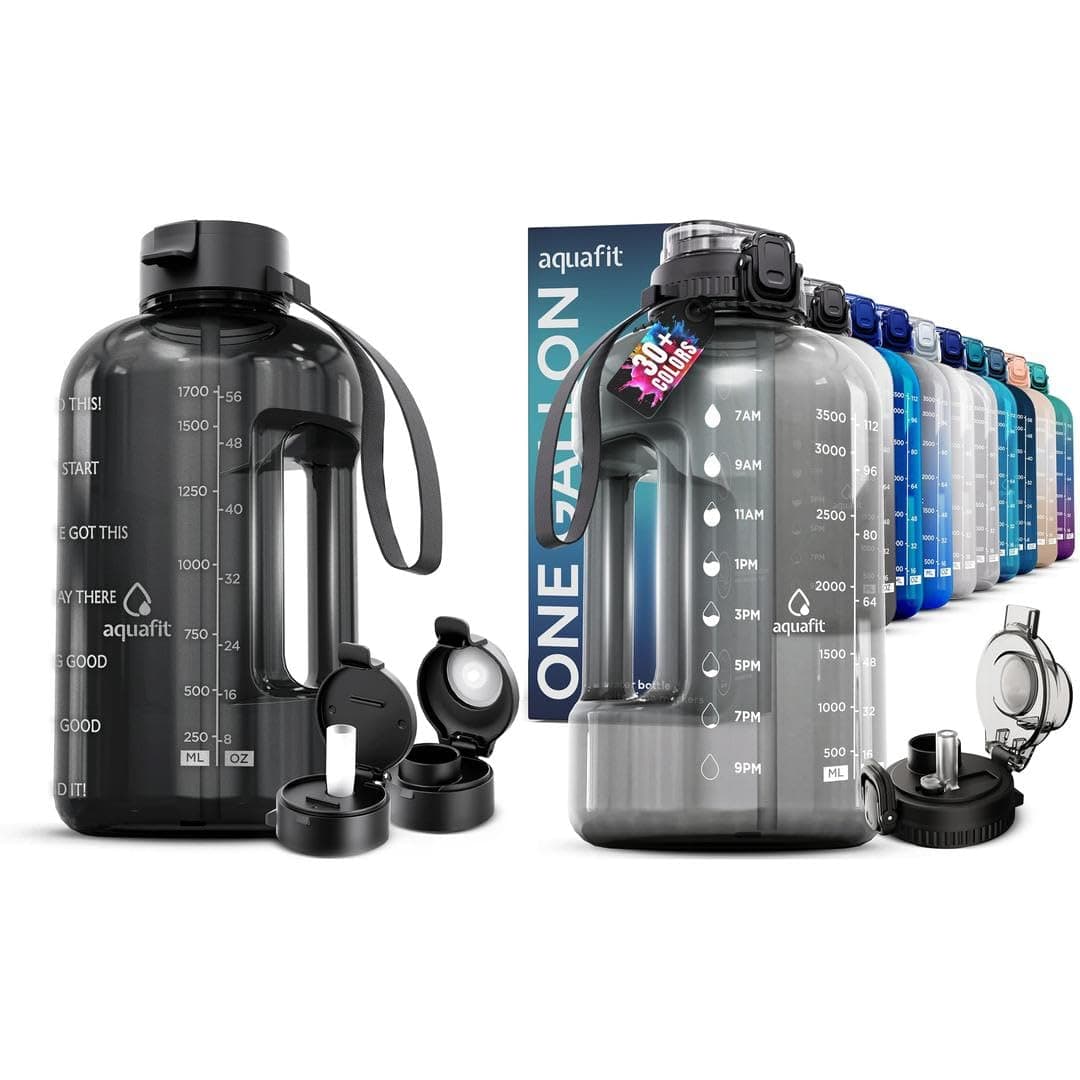 AQUAFIT 2-Pack 1 Gallon & 64 oz Water Bottles with Time Marker & Straw