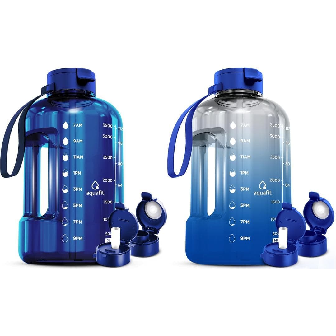 AQUAFIT 2 Pack 2 x 1 Gallon BPA-Free Water Bottle with Time Marker