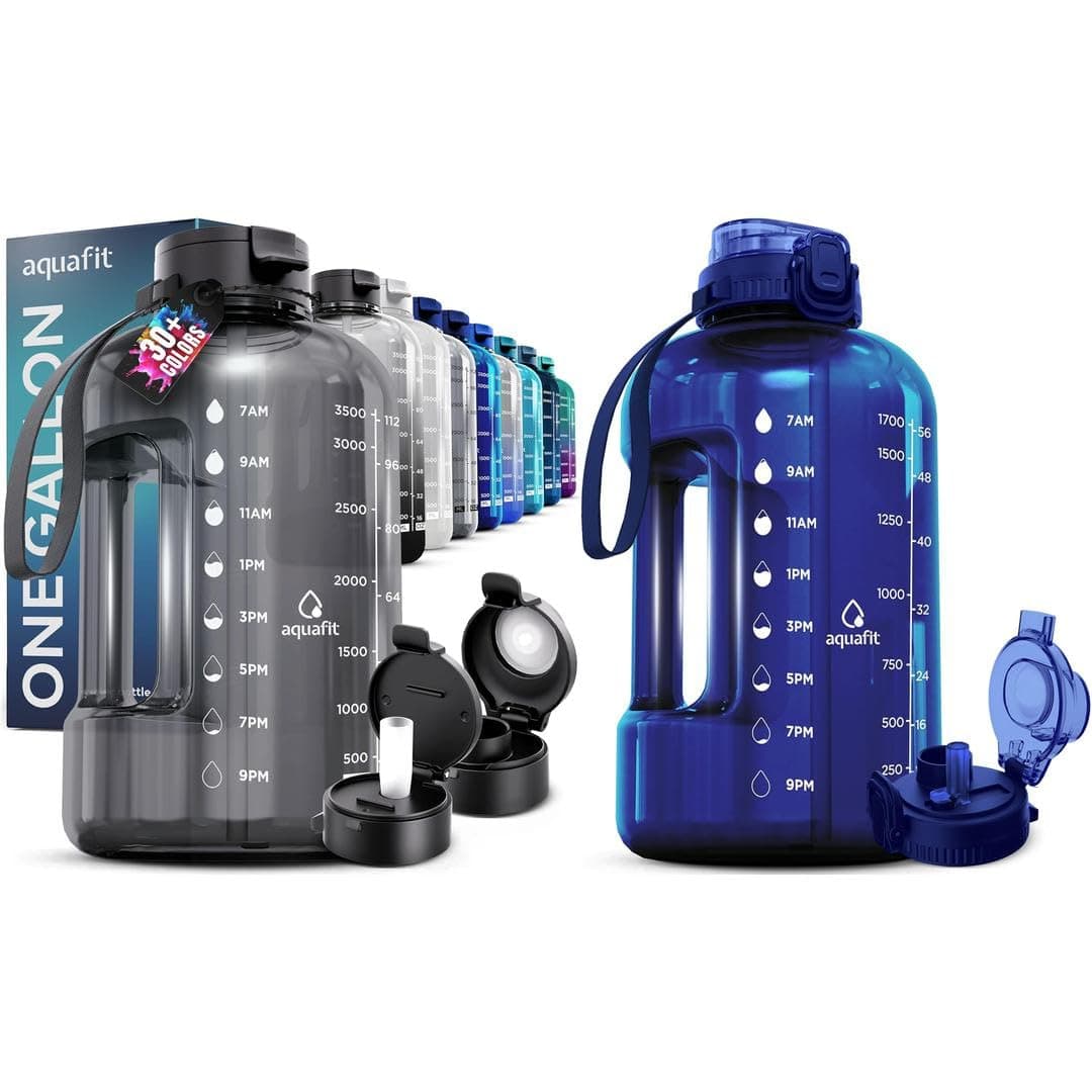 AQUAFIT 2 Pack: Half & Gallon Water Bottles with Time Markers