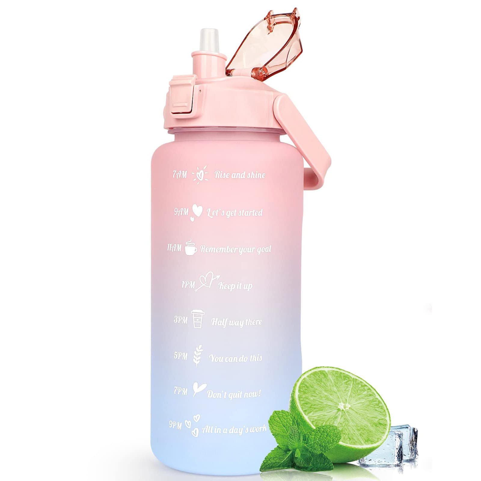 64 oz Leak-Proof Water Bottle with Time Marker & Straw Lid - Ideal for Hydration, Fitness, and Outdoor Activities