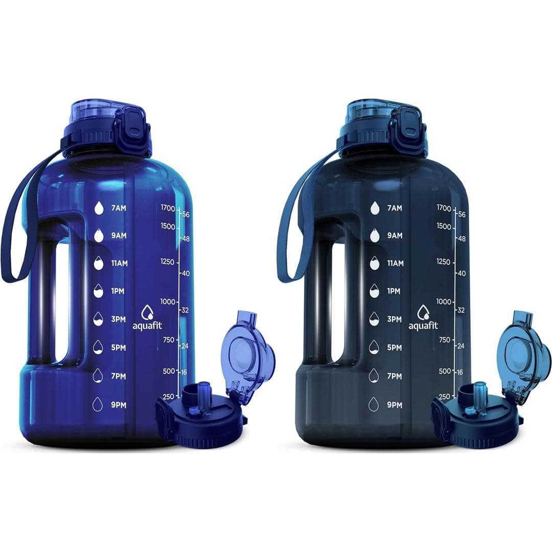 AQUAFIT 2-Pack 64 oz BPA-Free Water Bottles with Straw & Time Marker