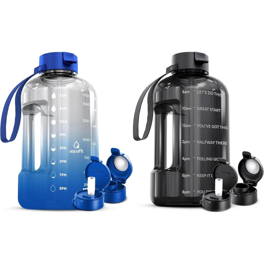 AQUAFIT 2 Pack - 1 Gallon & 64 oz Half Gallon BPA Free Water Bottles