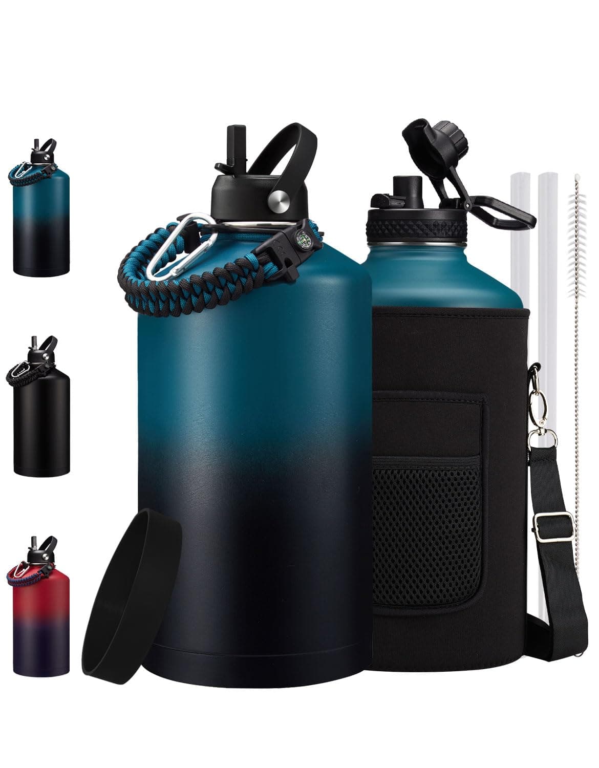 128 oz Insulated Stainless Steel Water Bottle, Keep Cold 48H, Leak-Proof Lid & Paracord Handle