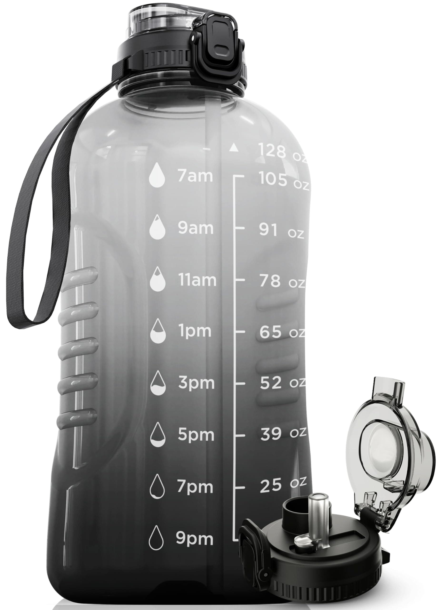 AQUAFIT 128 oz Water Bottle with Time Marker - BPA Free Gym Water Bottle with Handle