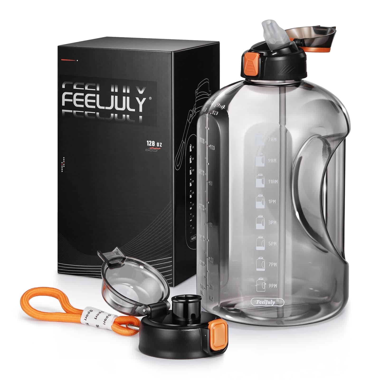 128 oz Reusable Water Bottle with Straw & Times to Drink, BPA Free Fitness Gym Bottle