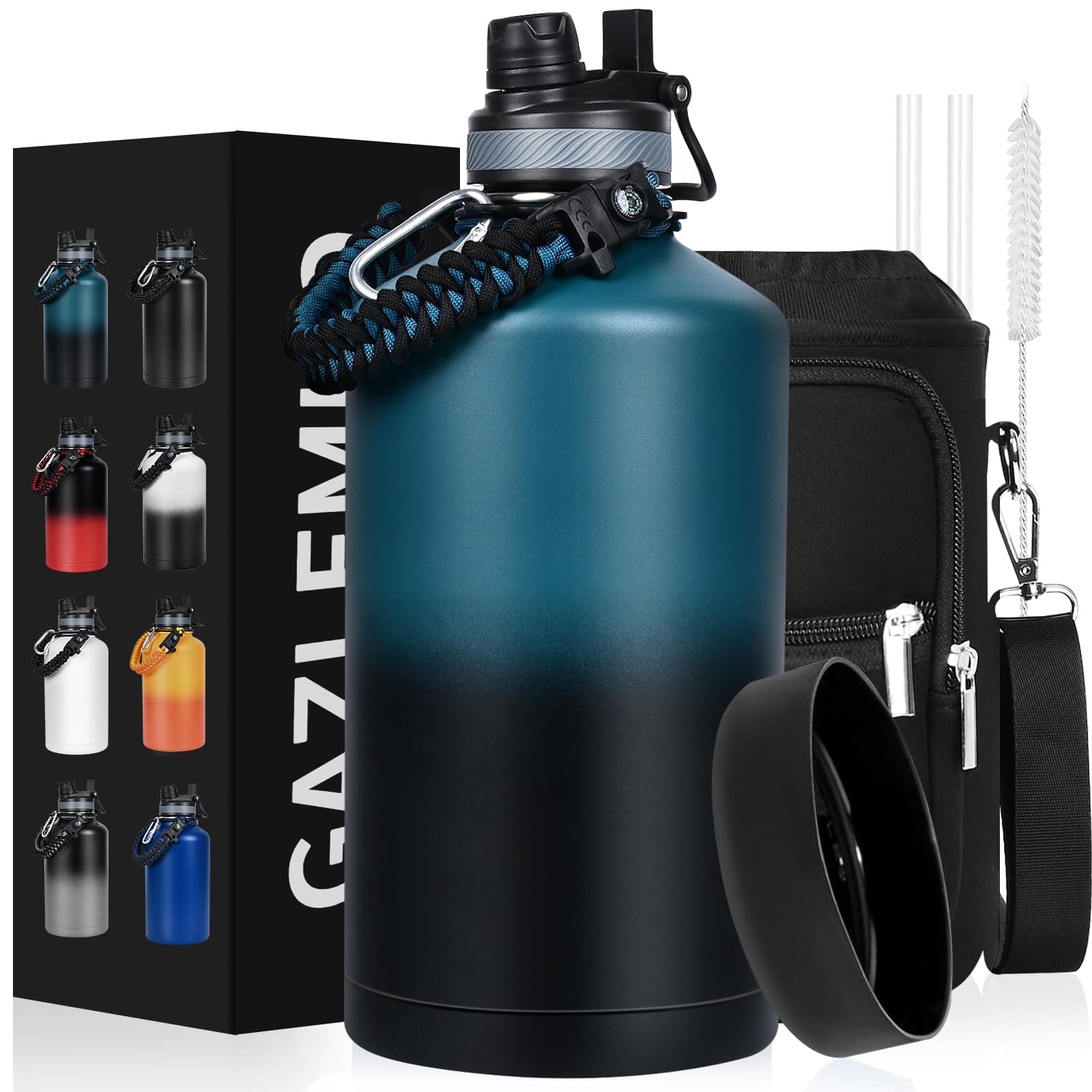 1 Gallon Insulated Stainless Steel Water Bottle, Leak Proof, 128 oz Jogging Camping