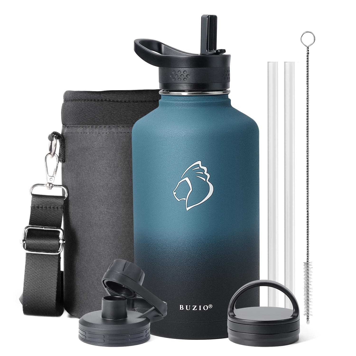 Buzio 64 oz Insulated Water Bottle, Cold Proof 48 Hrs, Stainless Steel, Indigo Crush