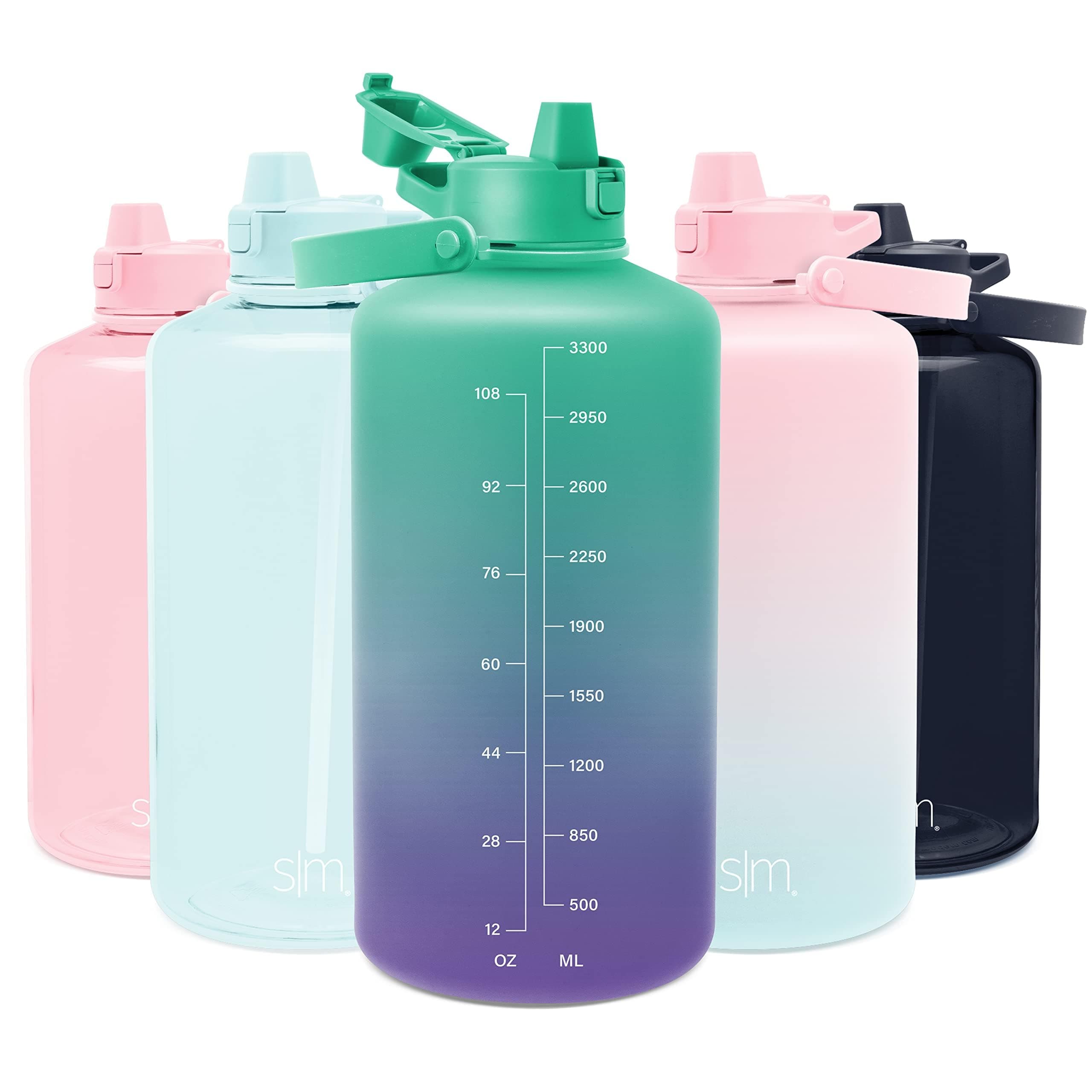 Summit Collection 1 Gallon Tropical Seas Tritan Water Bottle with Motivational Markers & Silicone Straw Lid