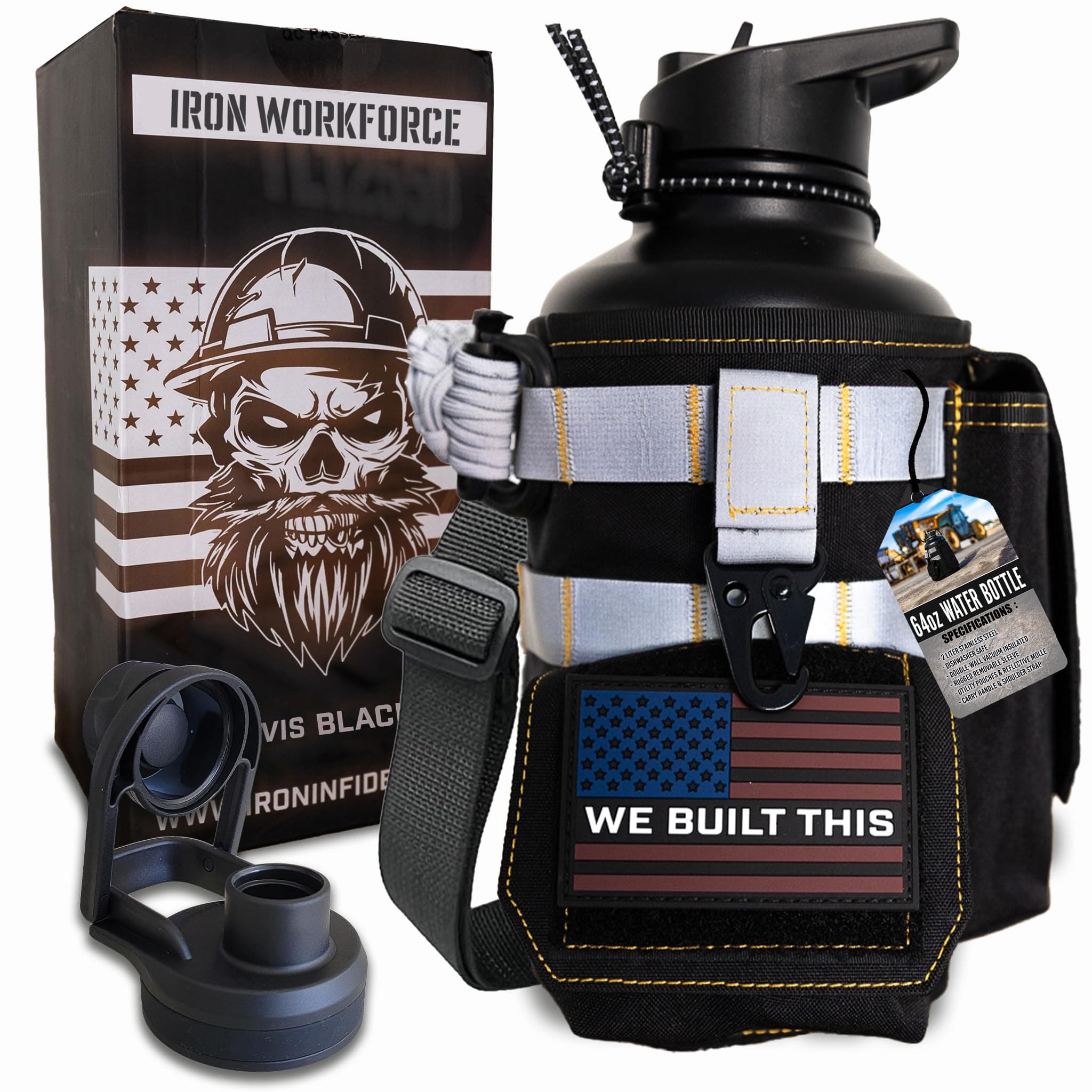 Iron Infidel 64 oz Insulated Stainless Steel Water Bottle | Hiking, Camping, Workouts (Black)