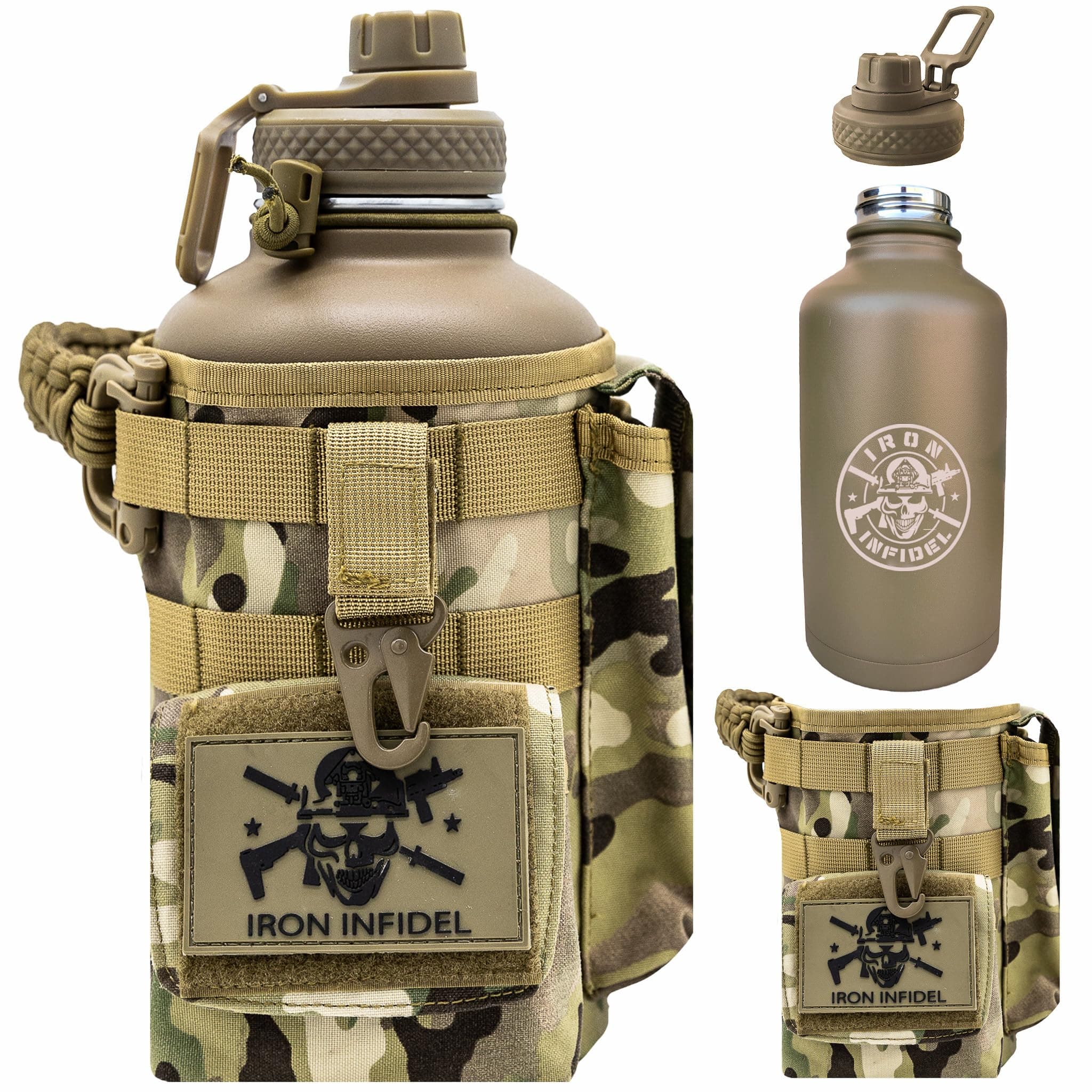 Iron Infidel Battle Bottle - 64 oz Insulated Stainless Steel Water Bottle (OCP Camo)